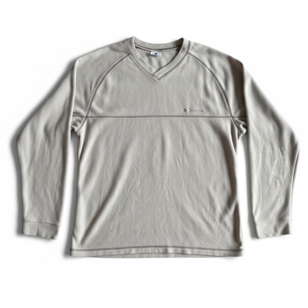Columbia Lightweight Microfleece V-Neck Pullover Top Warm Winter Layer Beige L